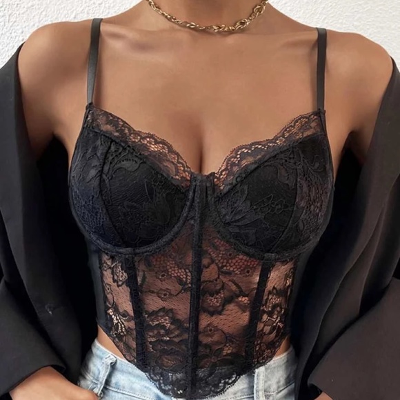BellanBlue Tops - Luxe Floral Lace Corset Crop Top